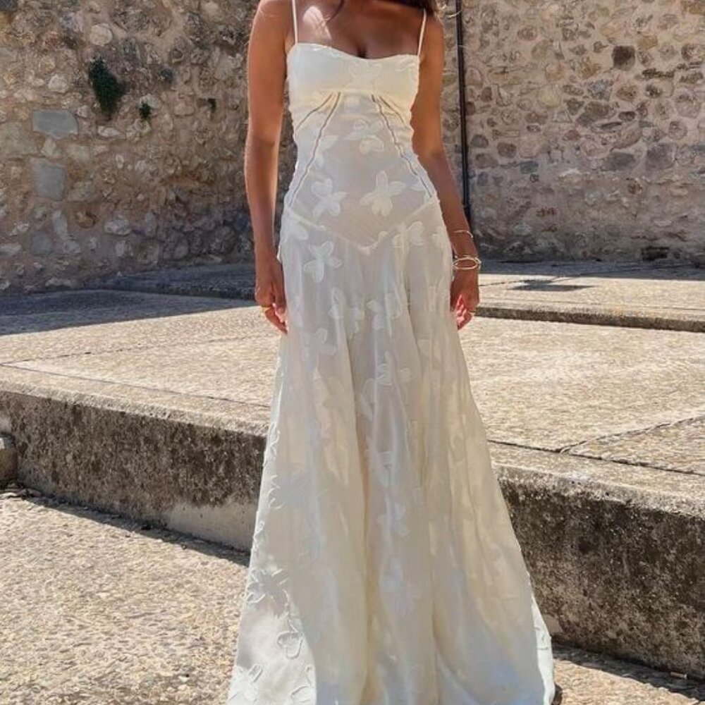 House of CB Cream Floral Embroidered Maxi Dress